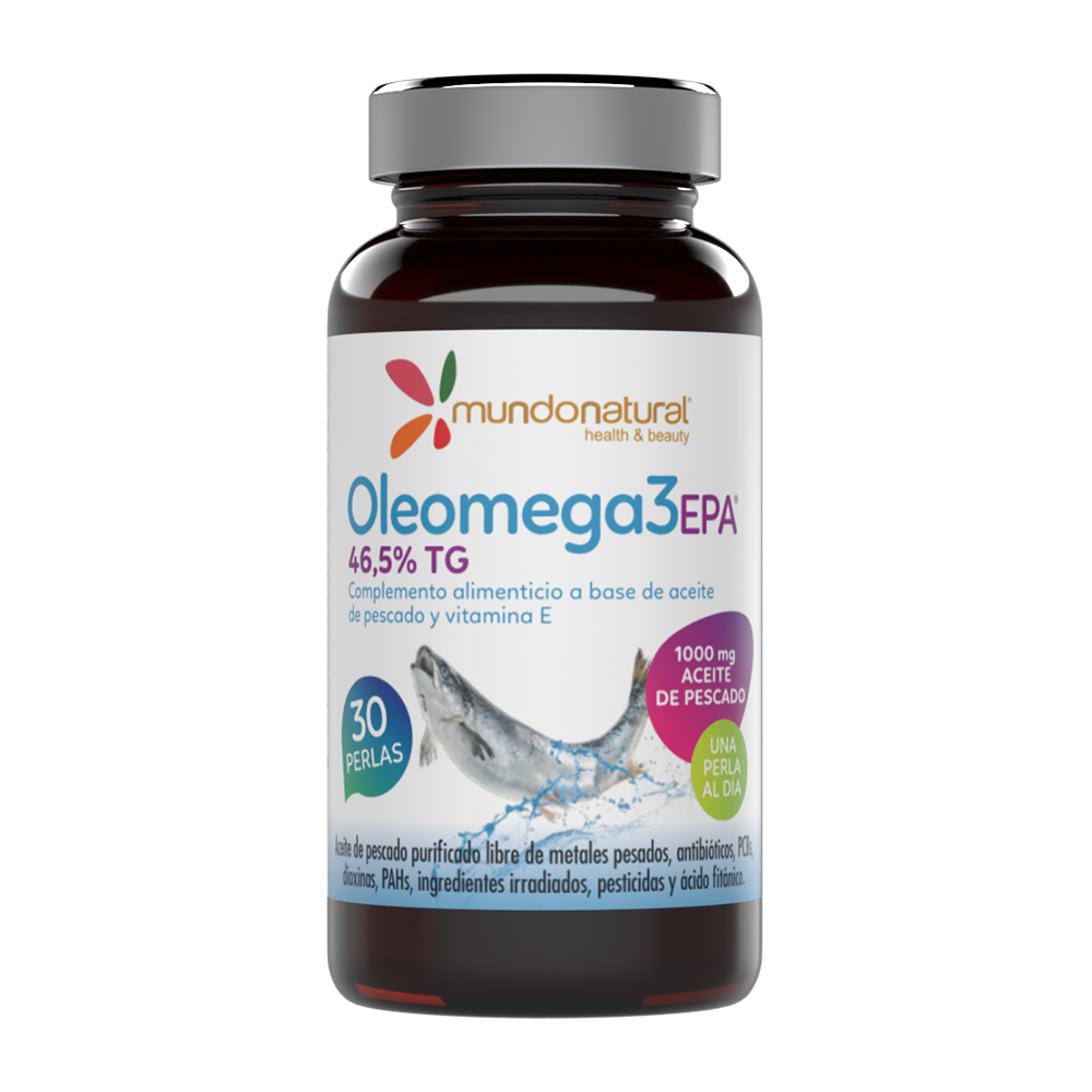 Complemento a base de Aceite de pescado en su forma natural de Triglicéridos y vitamina E.
Contiene Aceite de PESCADO (aporte de Omega 3 ) 1000 mg (conteniendo 465 mg de EPA y 375 mg DHA) y Vitamina E 10 mg.