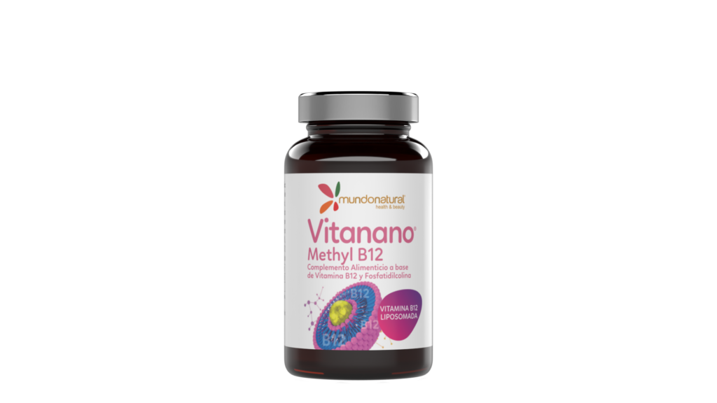 Vitanano Methyl B12 (liposomado) 30 cápsulas. mundonatural
Complemento Alimenticio a base de Vitamina B12 (Vitamina B12) y Fosfatildilcolina.
Aporte de Vitamina B12 liposomado. Mejor absorción, mayor biodisponibilidad.